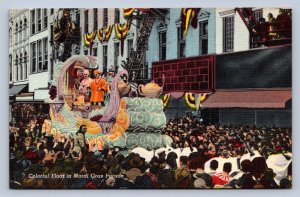 J89/ New Orleans Louisiana Postcard Linen Mardi Gras Colorful Float Crowd 391