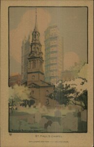PF Volland Arts & Crafts New York City St. Paul's Chapel c1920 Postcard