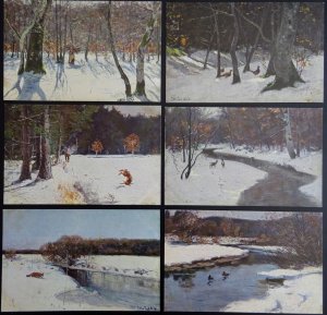 Set of 6 RURAL STUD Artist Peter Paul Muller c1905 Postcard by Raphael Tuck 6782