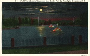 Vintage Postcard 1920's World War Memorial Fountains Greensboro North Carolina