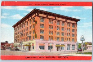 Augusta Montana MT Postcard Greetings Hotel Rainbow Great Falls c1940 Unposted