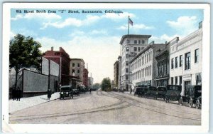 SACRAMENTO, California CA   8th STREET SCENE North from I St.  c1920s Postcard