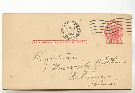 US Postal Stationery Postcard Jefferson, 2 Cent Red, Used 1919, Seattle