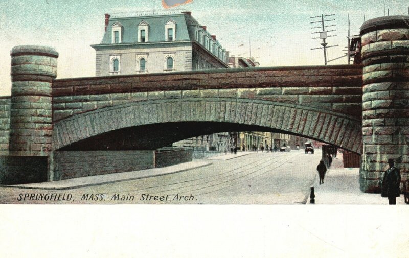 Vintage Postcard 1908 View of Main Street Arch. Springfield Massachusetts MA