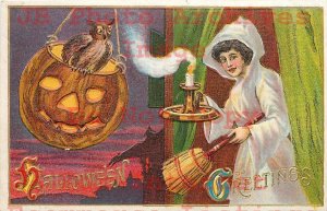 Halloween, Lion's Head No 116-1, Woman with Candle & Broom, Owl on JOL