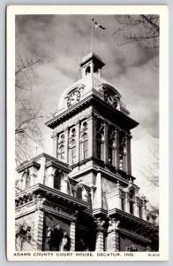 Decatur Indiana~Adams County Court House~B&W Photo~Second Empire Style~Postcard