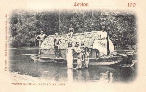 WOMEN BATHING RATUAPURA LAKE CEYLON POSTCARD (c. 1905)