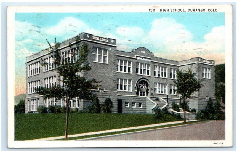 DURANGO, CO Colorado ~ La Plata County HIGH SCHOOL 1936 Postcard