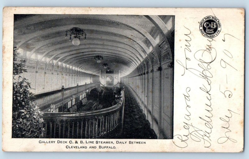 1907 Gallery Deck C & B Line Steamer Daily Cleveland & Buffalo Interior Postcard