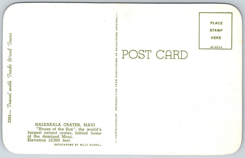 Maui Hawaii 1970s Postcard Haleakala Crater