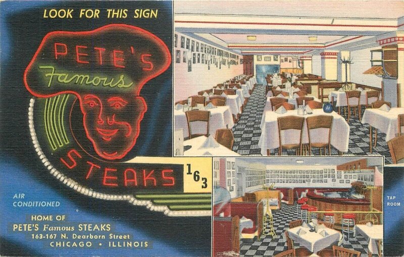 Postcard Illinois Chicago Pete's Restaurant interior occupation 23-12191
