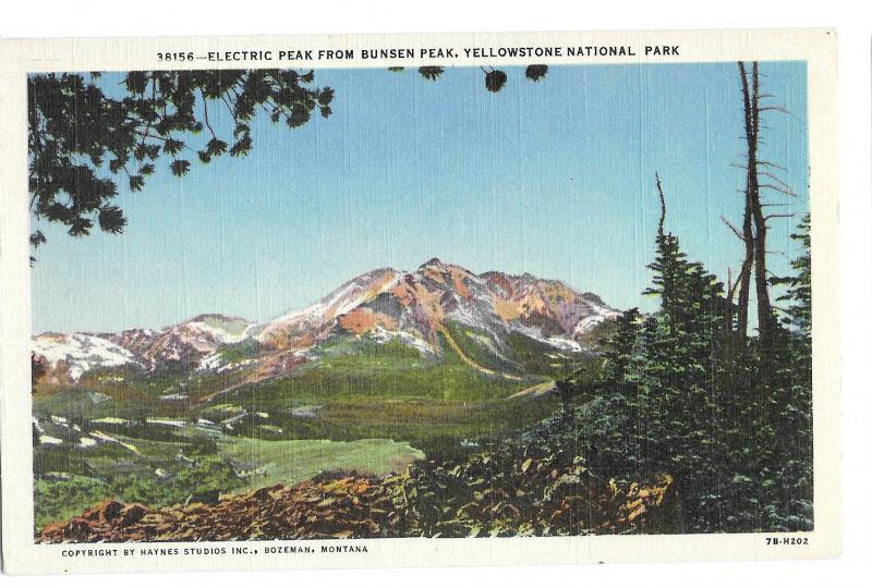 Wyoming Yellowstone Park Electric Peak From Bunsen Peak Vtg Haynes Postcard