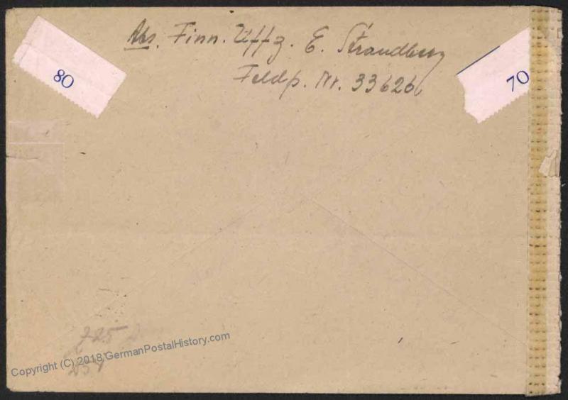 3rd Reich Germany FRONT-FRONT Finnish Volunteer Luftfeldpost LuPo Cover 17018