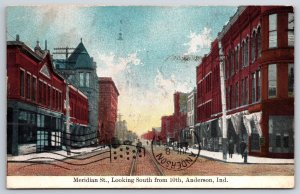 Anderson Indiana~Meridian Street Looking South From 10th~PM 1909~Vtg Postcard