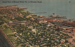 Vintage Postcard 1947 Aerial View Of Newport News On Hampton Roads Virginia VA