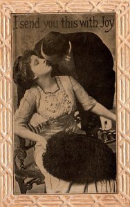 Lovers - Romance - I send this with joy - Embossed - in 1912