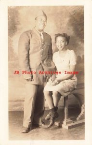 Black Americana, RPPC, Studio Shot, World War II Soldier with Wife or Girlfriend