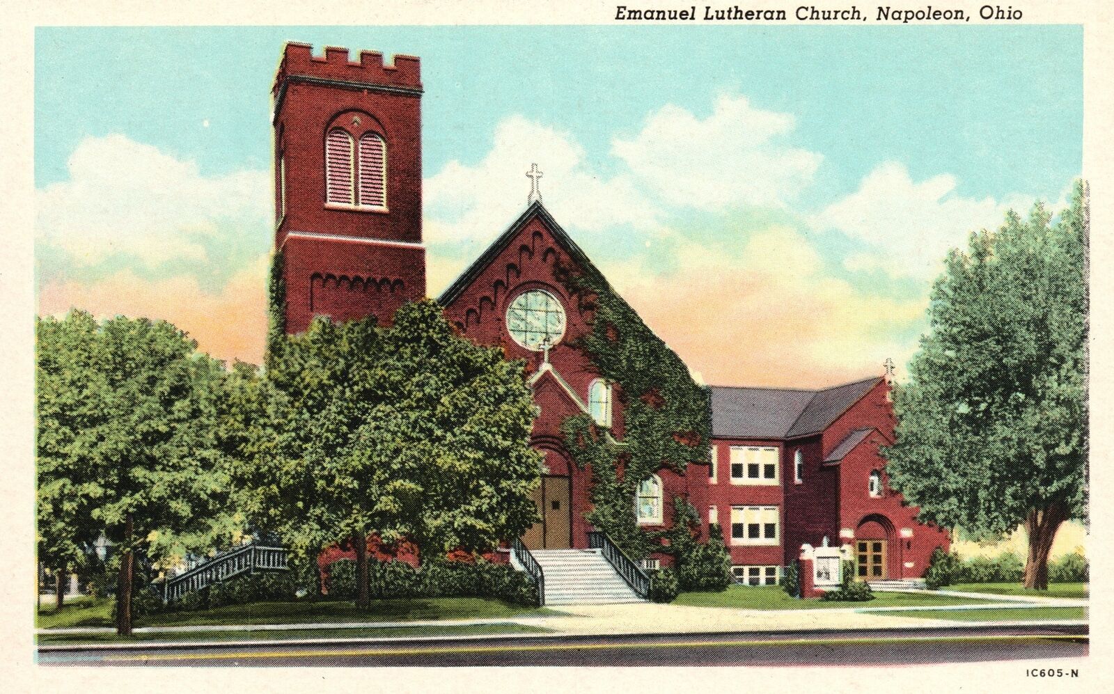 Vintage Postcard 1920's Emanuel Lutheran Church Building Napoleon Ohio