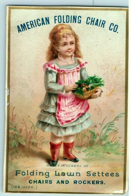 1880's-90's American Folding Chair Co. Prices Listed Adorable Girl P202