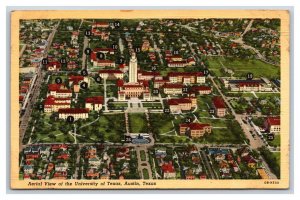 Aerial View University of Texas Numbered w Key Austin TX UNP Linen Postcard N18