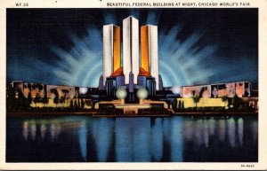 Chicago World's Fair 1933 The Federal Building At Night 1933 Curteich