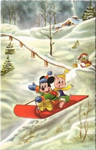 PC DISNEY, MICKEY MOUSE, PIG, DONALD DUCK, Vintage Postcard (b43811)