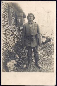 German Soldier in Full Uniform w/Grenade RPPC unused c1915