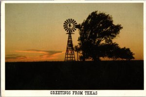 Vintage Continental Postcard GREETINGS FROM TEXAS Sunset Windmill Farm CON10