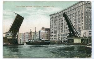 Jack Knife Bridge Steamer Ship State Street Chicago Illinois 1908 postcard