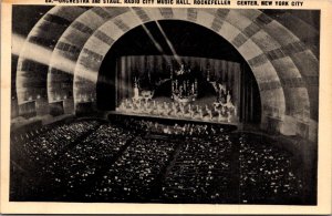 Radio City Music Call Rockefeller Center stage dancers mid-century vtg postcard