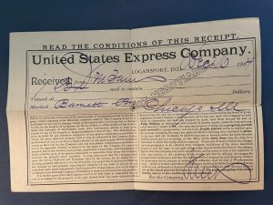 1884 United States Express Company Logansport Indiana Chicago Illinois Receipt