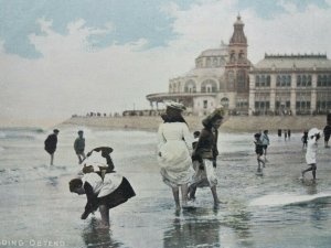 Children Wading in the Sea Ostend Belgium Vintage Antique Postcard 1907