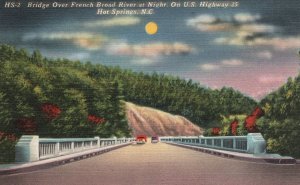 Vintage Postcard Bridge Over French Broad River at Night Hot Springs N. Carolina
