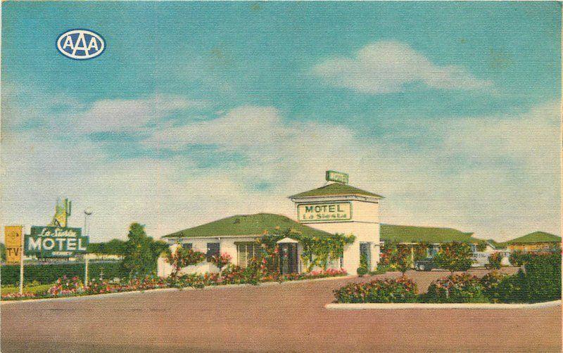 1940s La Siesta Motel Sacramento California roadside Kim Color Cards 12103