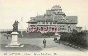 Postcard Old Saint Malo Casino Statue of Chateaubriand