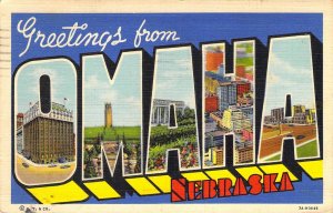 Beautiful Linen Large Letter, Omaha,Nebraska, NE, Msg, CT Publ,Old Postcard