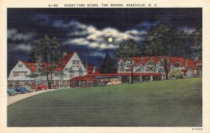 ASHEVILLE, North Carolina NC    MANOR HOTEL~Night/Full Moon  ROADSIDE  Postcard