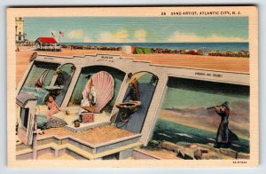 Atlantic City New Jersey Postcard Sand Artist Beach Ocean Virginia Ave 1940 NJ