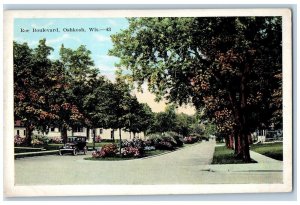 Oshkosh Wisconsin WI Postcard Bou Boulevard Cars Scene Trees c1910's Antique