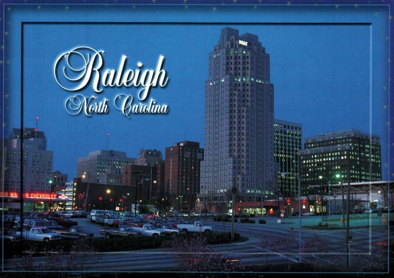 VINTAGE CONTINENTAL SIZE POSTCARD PANORAMIC SKYLINE VIEW OF DOWNTOWN RALEIGH NC