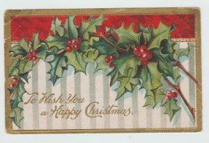 To Wish You A Happy Christmas Holiday Colorful Post Card Embossed Antique