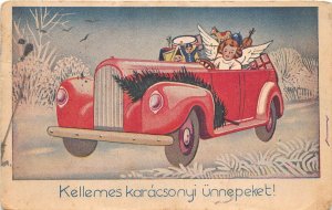 Lot273 karacsony christmas hungary angel girl driving a car with toys greetings