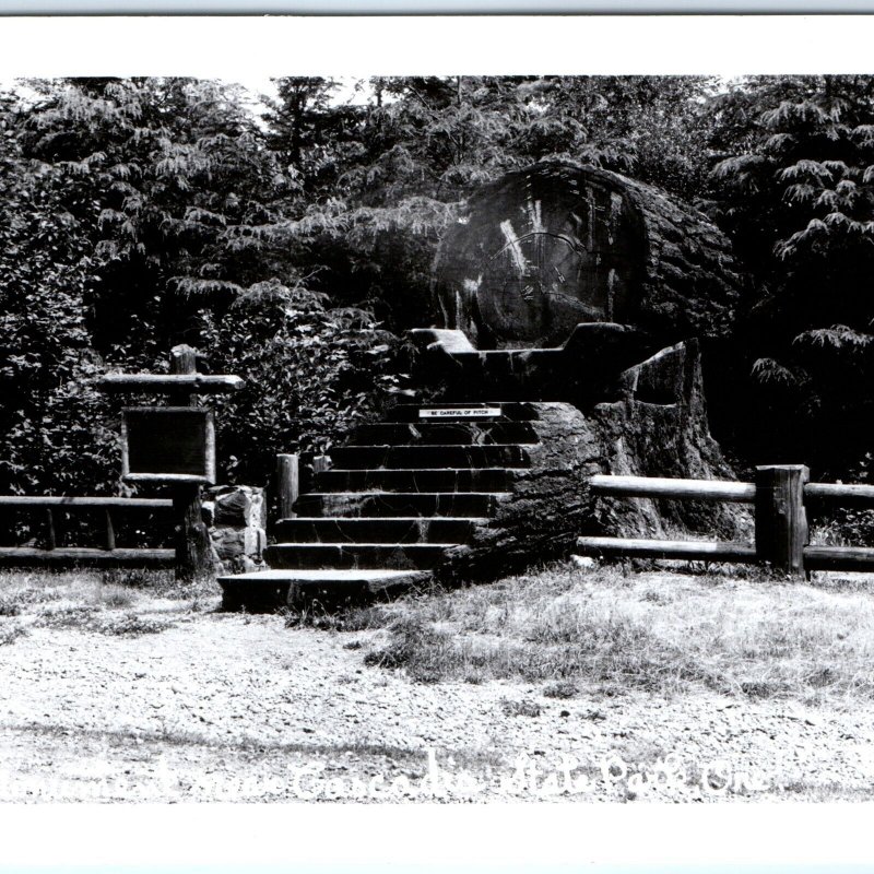 c1940s Cascadia State Park, OR RPPC Log Monument Christian Real Photo PC A125