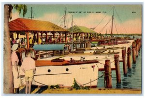 1940 Fishing Fleet Pier 5 Sail Boats Lake Miami Florida Antique Vintage Postcard 