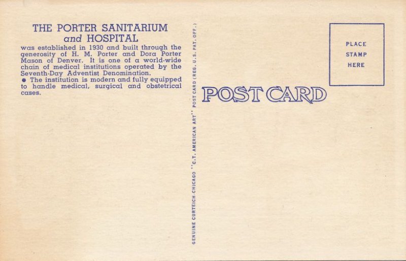 Denver CO, Colorado - Porter Sanitarium and Hospital - Linen