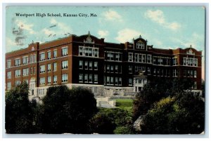 c1911 Westport High School Kansas City Missouri MO Armourdale Station Postcard