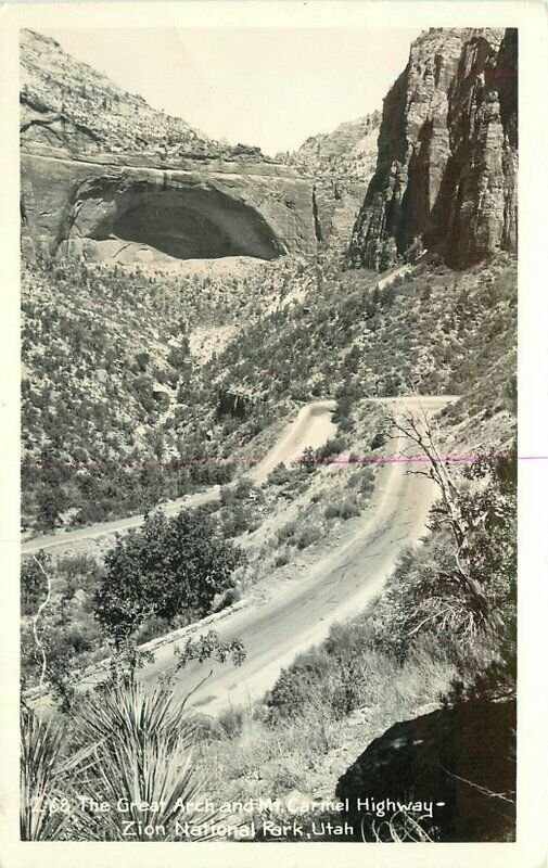 Utah Zion Great Arch Mt Carmel Highway Z-68 1940s RPPC Photo Postcard 22-2718