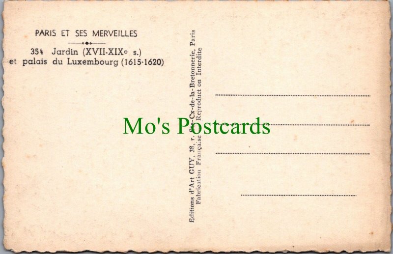 France Postcard -Paris Et Ses Merveilles, Jardin Et Palais Du Luxembourg RS31819