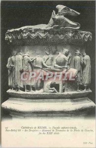 Postcard Old Cathedral of Reims North Facade Bas Relief told Drapers decorati...