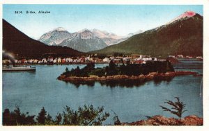 Vintage Postcard 1920's View of Seaport Town Coast Mount Edgecumbe Sitka Alaska